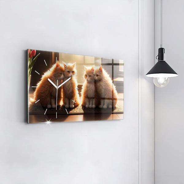 Horloge murale horizontale Quatre chatons au soleil