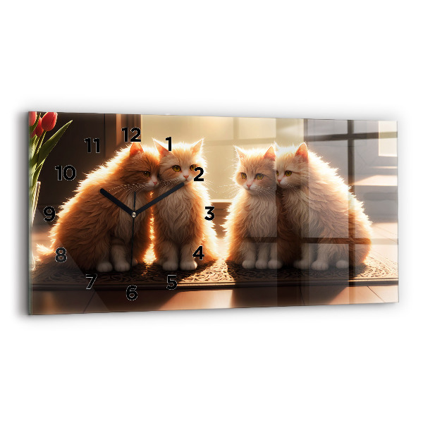 Horloge murale horizontale Quatre chatons au soleil