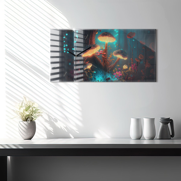 Horloge murale horizontale Forêt et champignons magiques