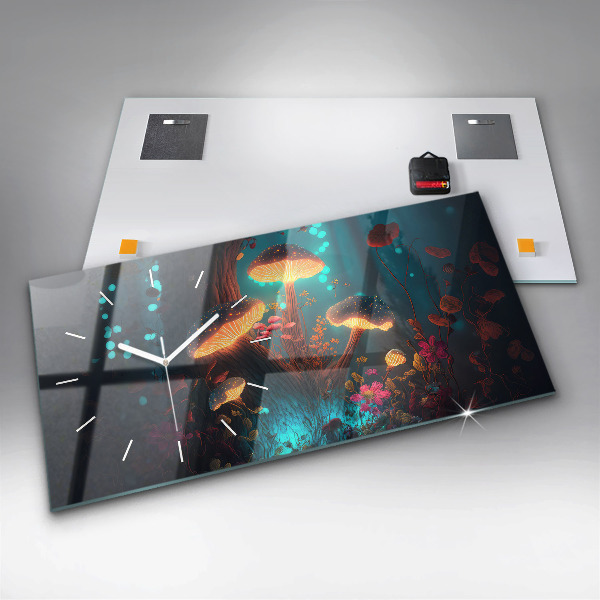 Horloge murale horizontale Forêt et champignons magiques