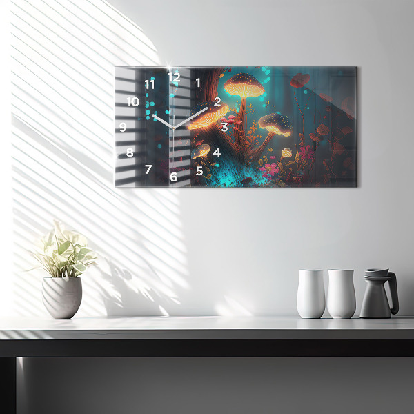 Horloge murale horizontale Forêt et champignons magiques