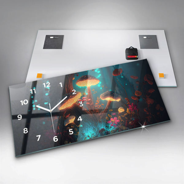 Horloge murale horizontale Forêt et champignons magiques