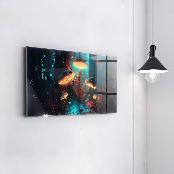 Horloge murale horizontale Forêt et champignons magiques