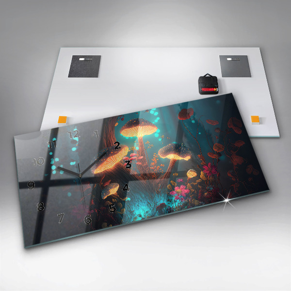 Horloge murale horizontale Forêt et champignons magiques