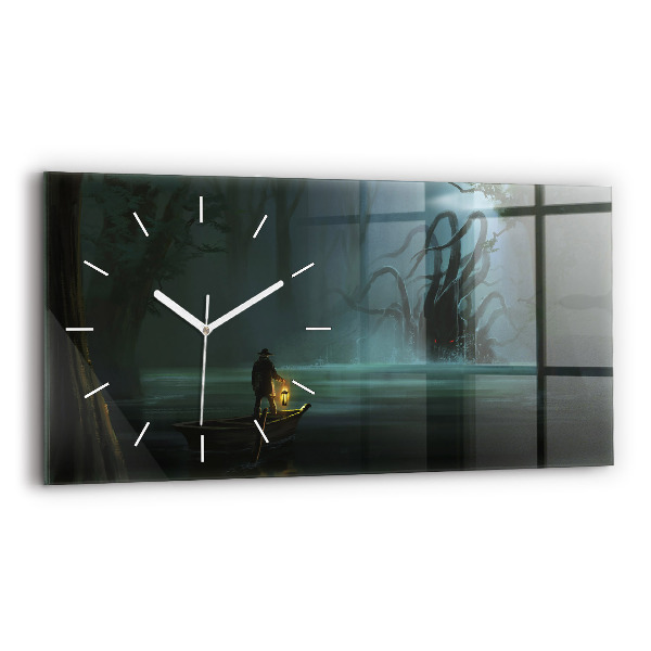Horloge murale horizontale 'L''homme et le monstre dans le marais'