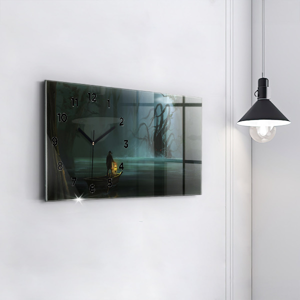 Horloge murale horizontale 'L''homme et le monstre dans le marais'