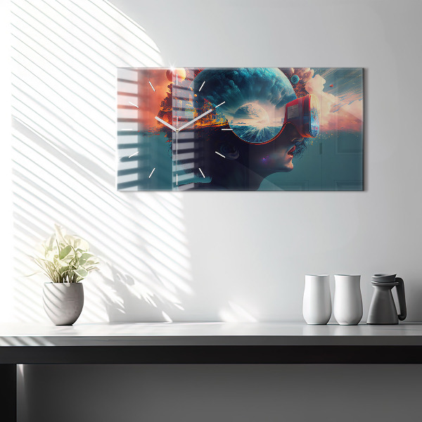 Horloge murale horizontale Monde virtuel futuriste
