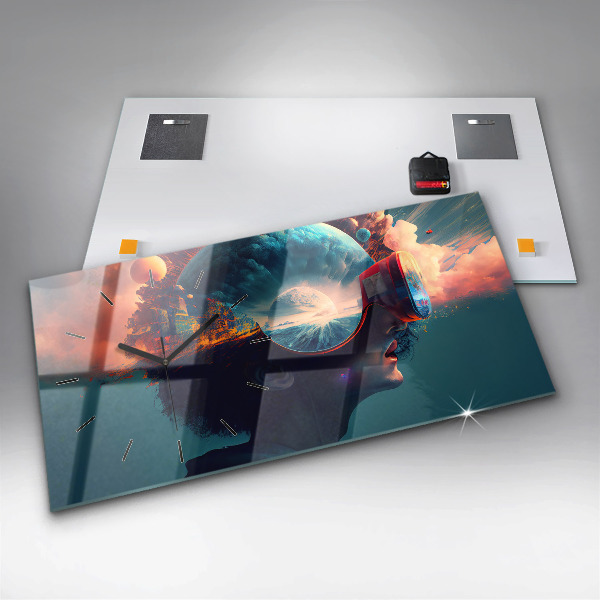 Horloge murale horizontale Monde virtuel futuriste