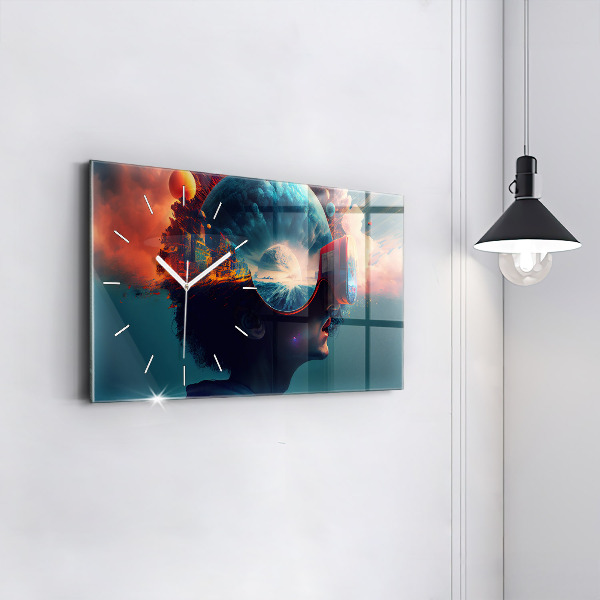 Horloge murale horizontale Monde virtuel futuriste