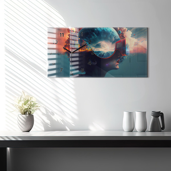 Horloge murale horizontale Monde virtuel futuriste