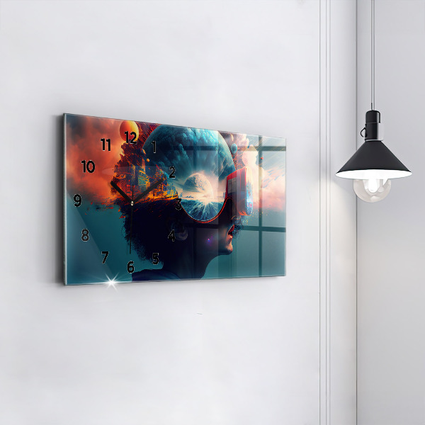 Horloge murale horizontale Monde virtuel futuriste