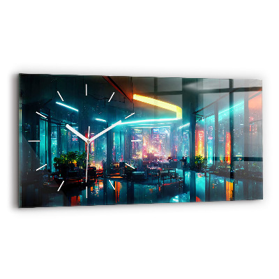 Horloge murale horizontale Ville de style cyberpunk