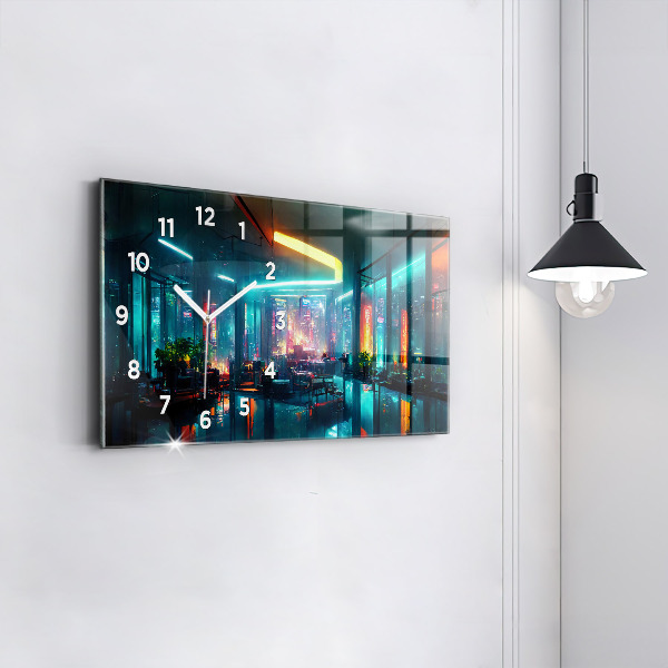 Horloge murale horizontale Ville de style cyberpunk