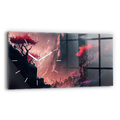 Horloge murale horizontale Forêt magique et chaîne de montagnes