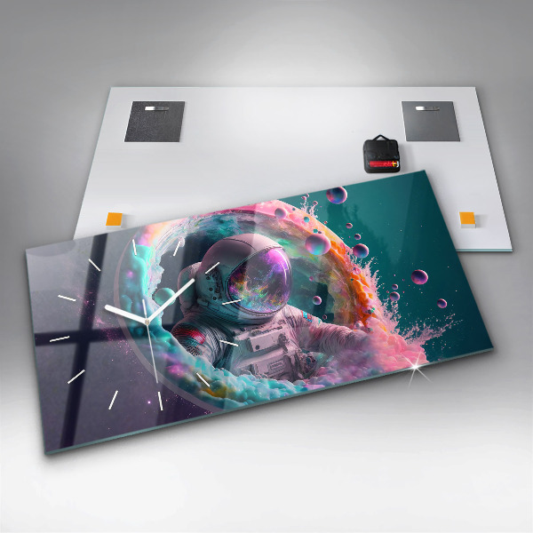 Horloge murale horizontale Nuages colorés des cosmonautes