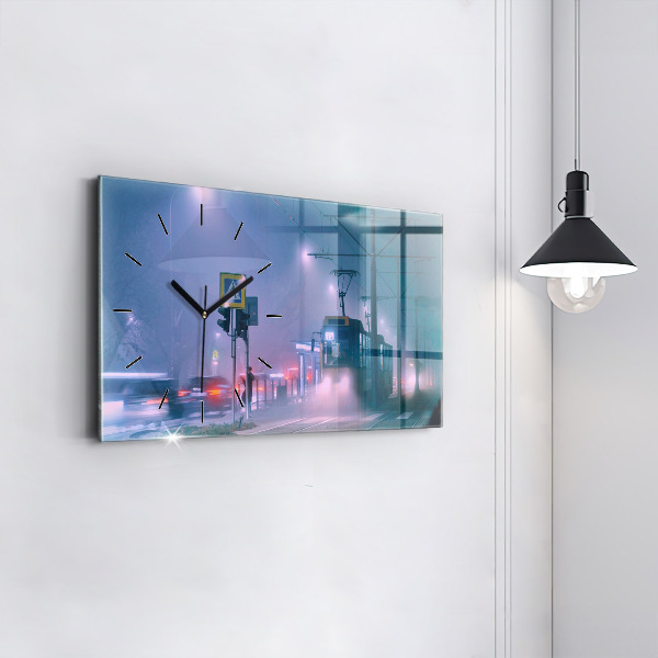 Horloge rectangulaire horizontale Varsovie dans le brouillard