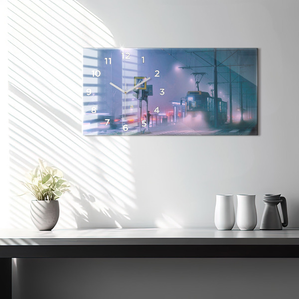 Horloge rectangulaire horizontale Varsovie dans le brouillard