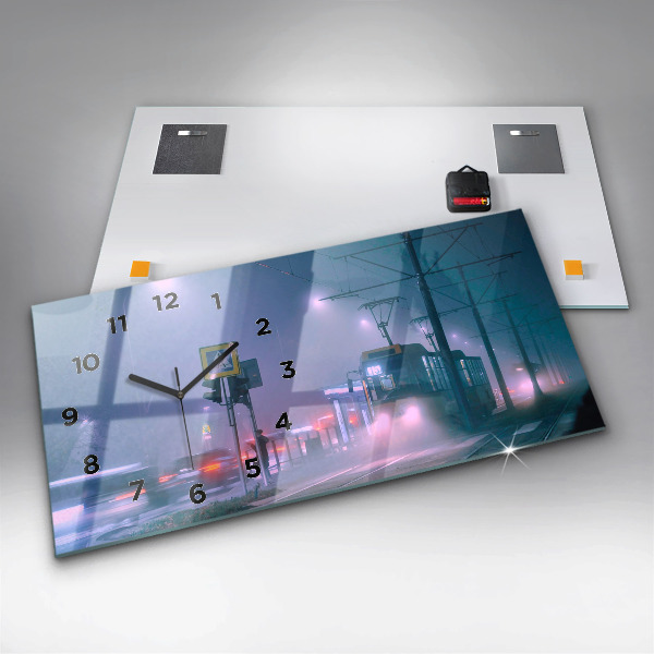 Horloge rectangulaire horizontale Varsovie dans le brouillard