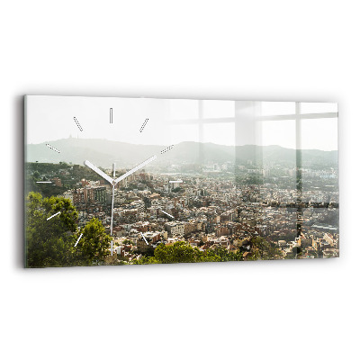 Horloge murale horizontale Vue de Barcelone sur Montjuic