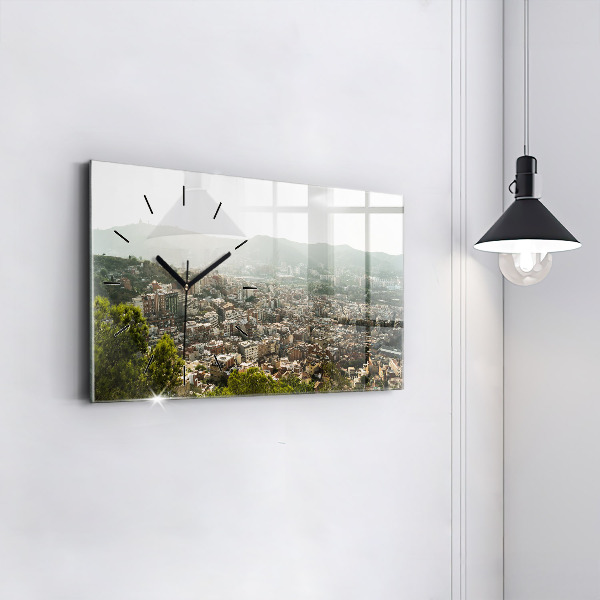 Horloge murale horizontale Vue de Barcelone sur Montjuic