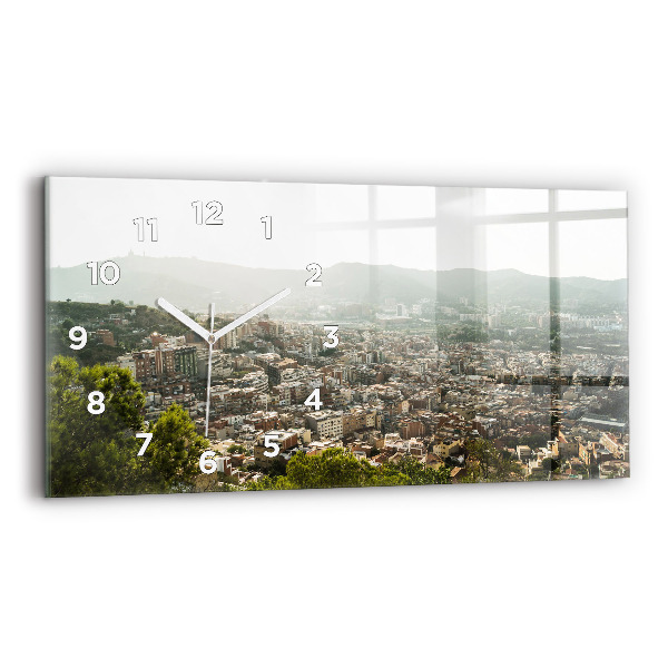 Horloge murale horizontale Vue de Barcelone sur Montjuic