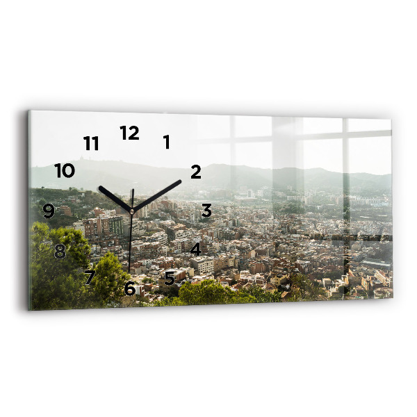 Horloge murale horizontale Vue de Barcelone sur Montjuic