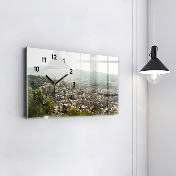 Horloge murale horizontale Vue de Barcelone sur Montjuic