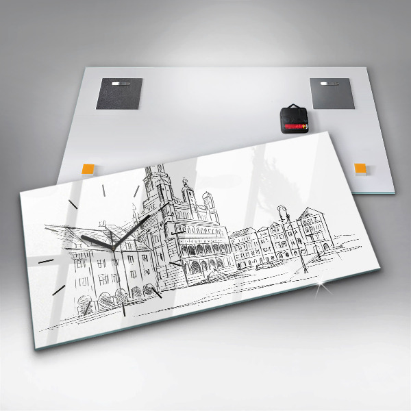 Horloge murale horizontale Croquis de la vieille ville de Poznań