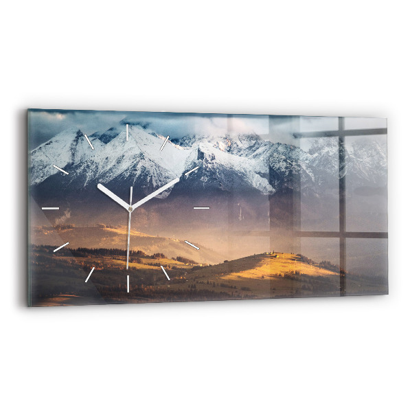 Horloge murale horizontale Les Tatras dans un panorama de montagne en hiver