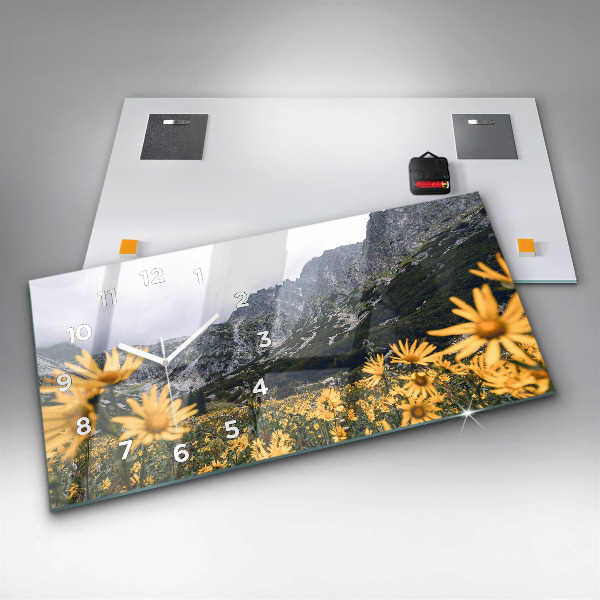 Horloge murale horizontale Fleurs des prés dans les montagnes
