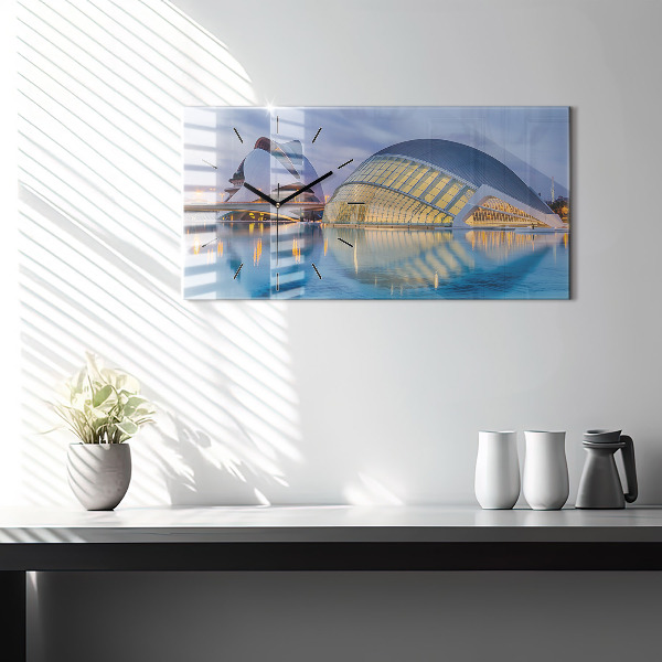 Horloge murale horizontale Coucher de soleil sur la ville