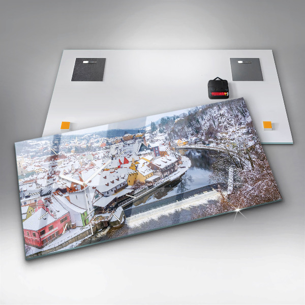 Horloge rectangulaire horizontale Panorama de la ville en hiver