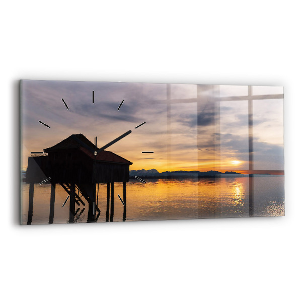 Horloge murale horizontale Coucher de soleil sur le lac