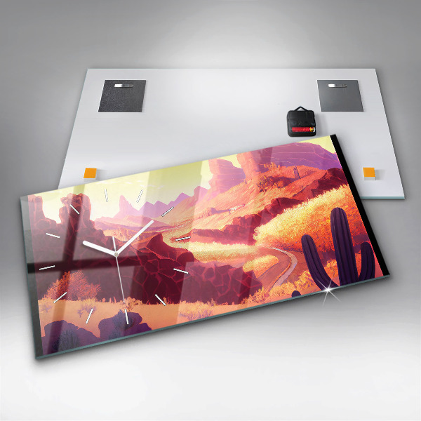 Horloge murale horizontale 'Illustration du désert de l''Arizona'