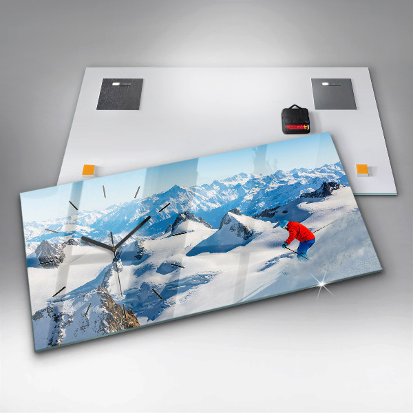 Horloge rectangulaire horizontale Skieur dans les Alpes