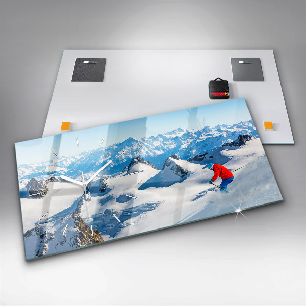 Horloge rectangulaire horizontale Skieur dans les Alpes