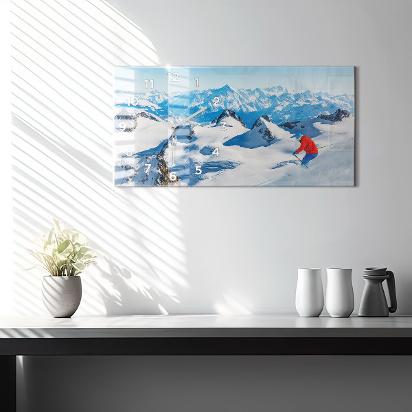 Horloge rectangulaire horizontale Skieur dans les Alpes