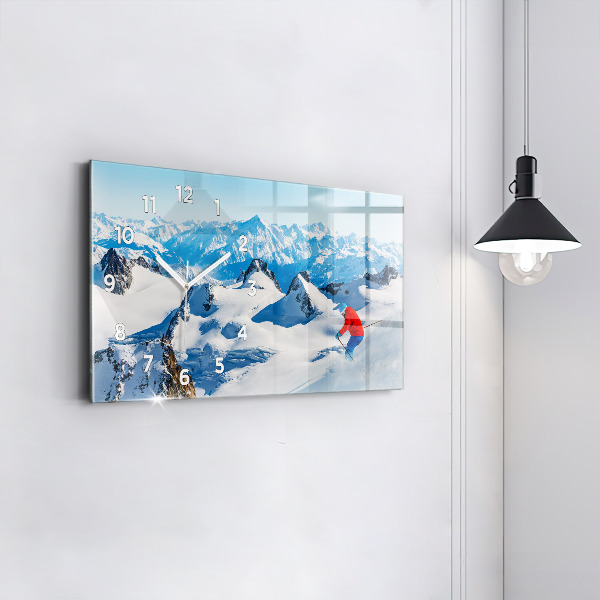 Horloge rectangulaire horizontale Skieur dans les Alpes