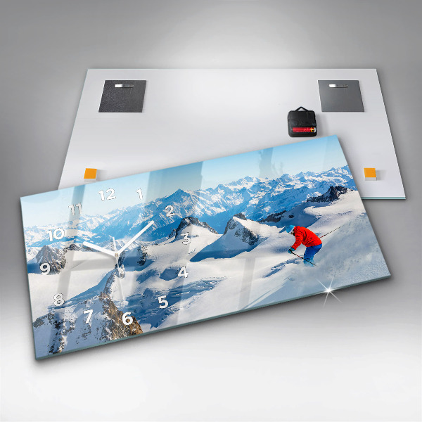 Horloge rectangulaire horizontale Skieur dans les Alpes