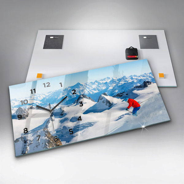 Horloge rectangulaire horizontale Skieur dans les Alpes