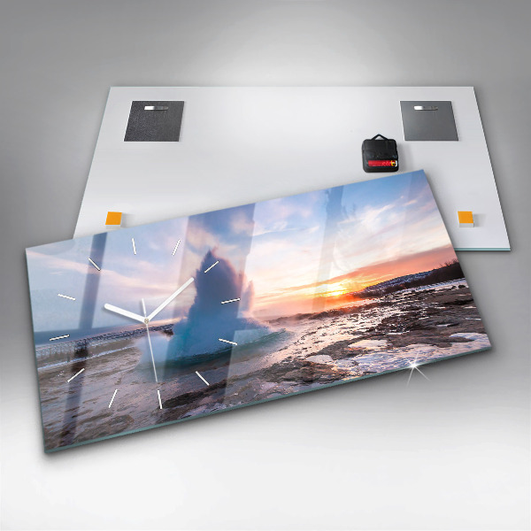 Horloge rectangulaire horizontale 'Geyser sur l''île d''Islande'