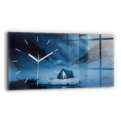 Horloge murale horizontale 'Tente dans les montagnes d''Islande'
