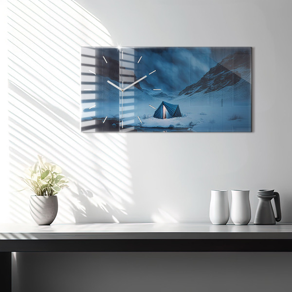 Horloge murale horizontale 'Tente dans les montagnes d''Islande'