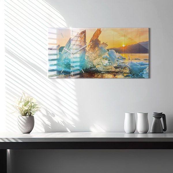 Horloge rectangulaire horizontale Iceberg et lever de soleil
