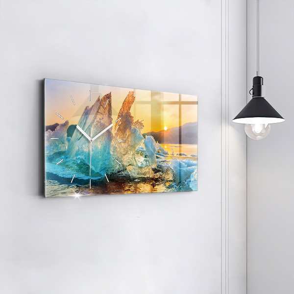 Horloge rectangulaire horizontale Iceberg et lever de soleil