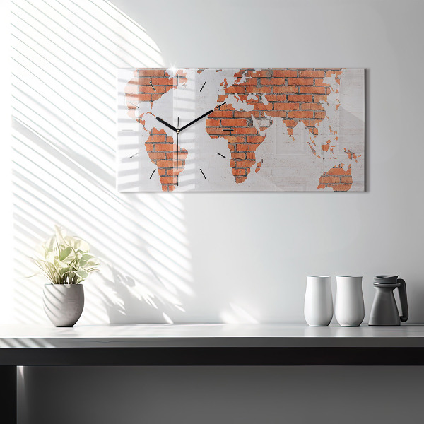 Horloge rectangulaire horizontale Carte du monde en briques