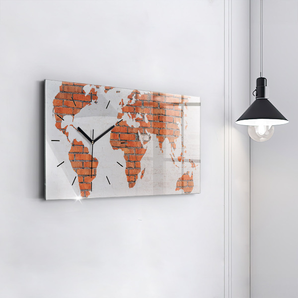 Horloge rectangulaire horizontale Carte du monde en briques
