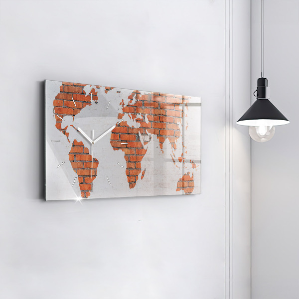 Horloge rectangulaire horizontale Carte du monde en briques