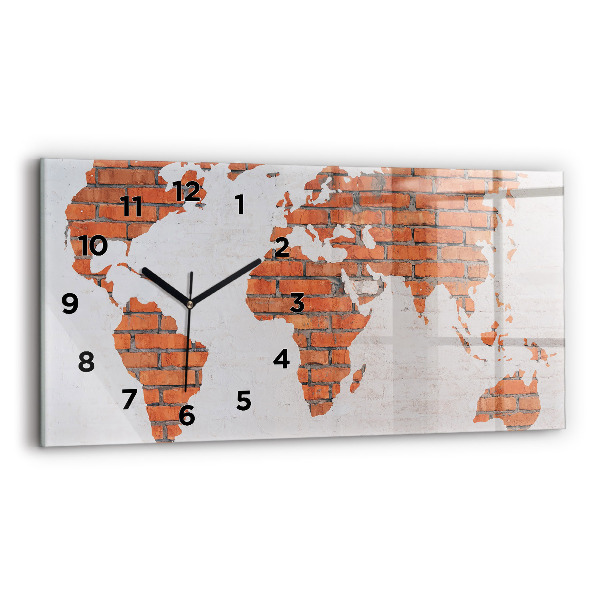 Horloge rectangulaire horizontale Carte du monde en briques