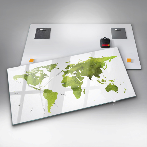 Horloge rectangulaire horizontale 'Carte du monde à l''aquarelle'